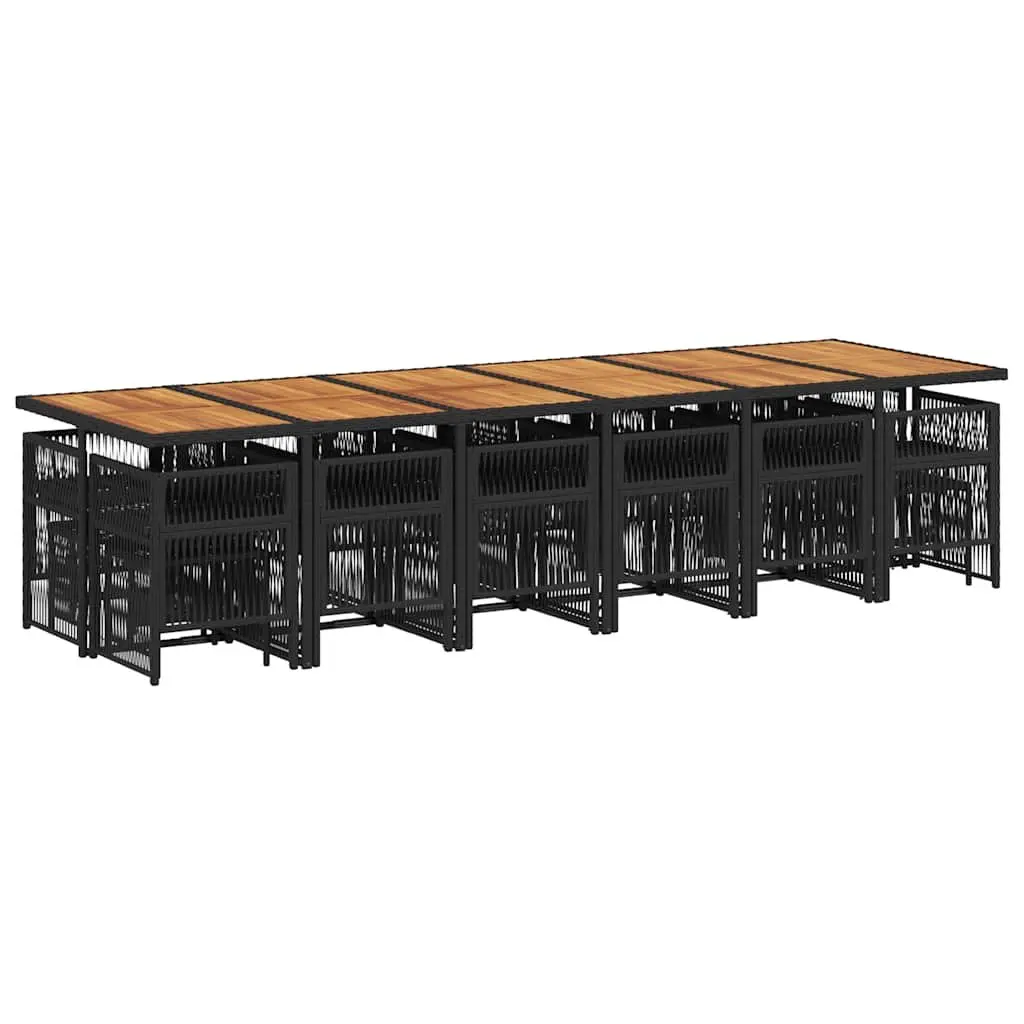 Garden Dining Set 17 Piece Poly Rattan Acacia Wood Black
