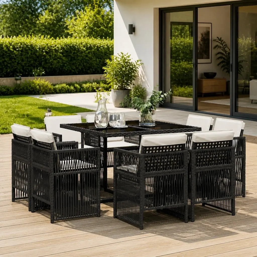 9 Piece Outdoor Dining Set with Cushions