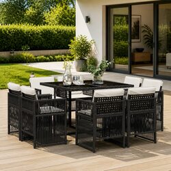 Sturdy 9 Piece Outdoor Dining Set with Cushions