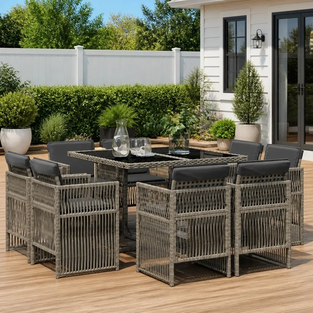9 Piece Garden Dining Set with Cushions