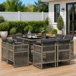 Durable 9 Piece Garden Dining Set with Cushions