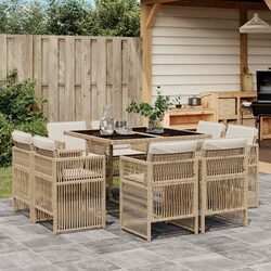 9 Piece Beige Garden Dining Set with Cushions