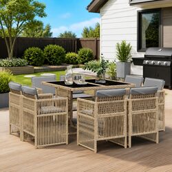 9 Piece Poly Rattan Dining Set for Outdoor Spaces