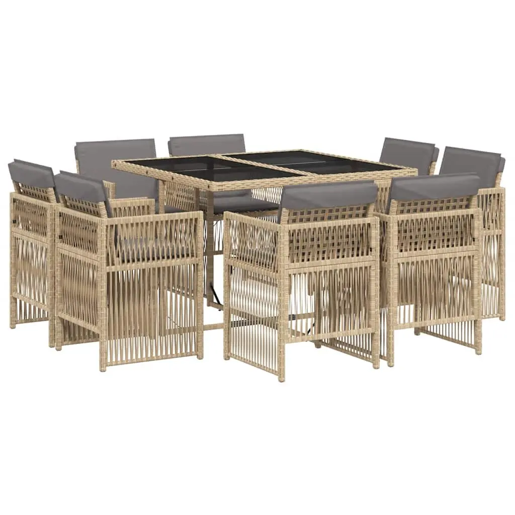 9 Piece Poly Rattan Dining Set for Outdoor Spaces