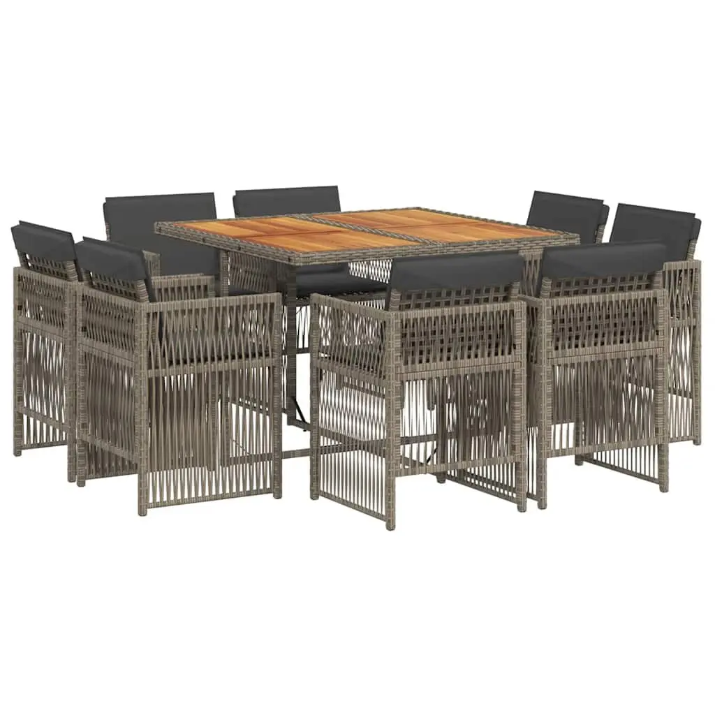 9-Piece Grey Poly Rattan Outdoor Dining Set