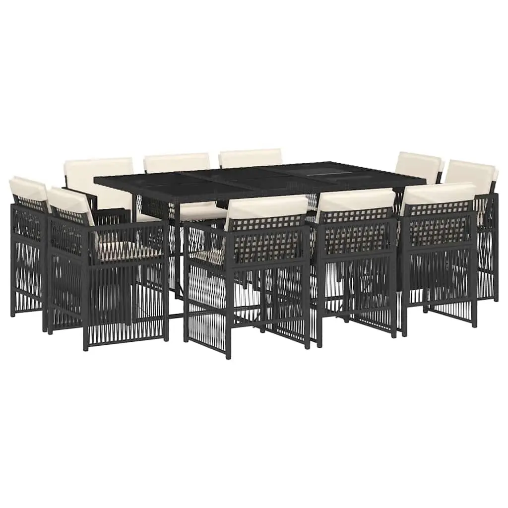 11 Piece Garden Dining Set in Black Poly Rattan