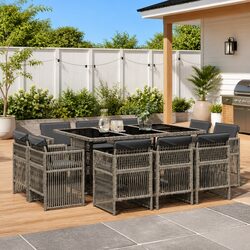 Grey Poly Rattan 11 Piece Garden Dining Set for Outdoor Use