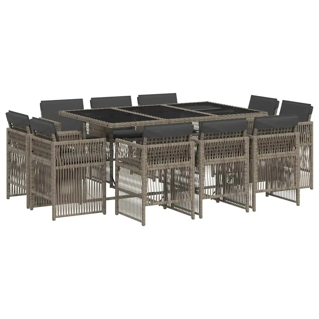 Garden Dining Set PE Rattan 11 Piece Outdoor Furniture Grey Table Chairs