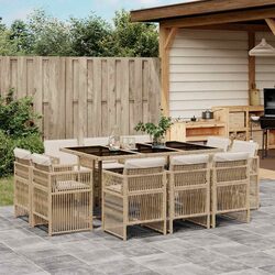Beige Poly Rattan 11-Piece Outdoor Dining Set