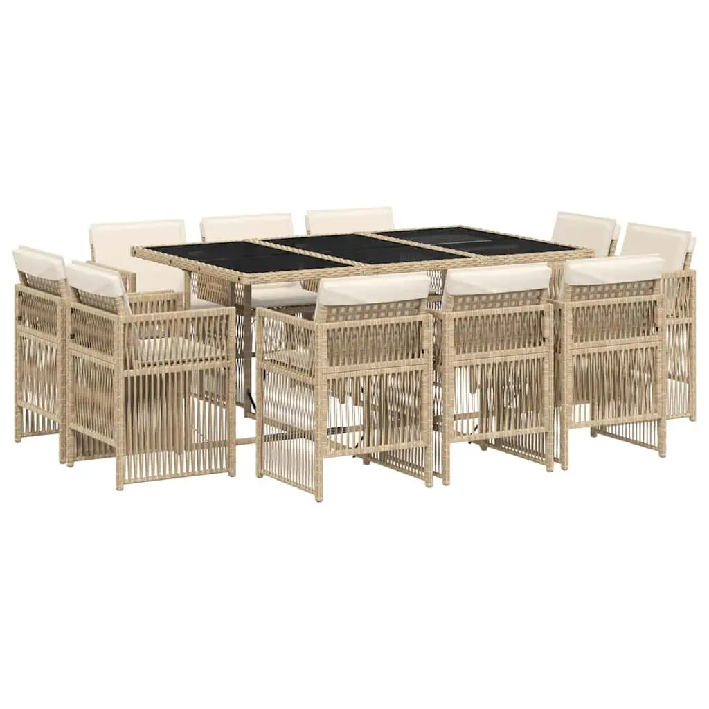 Beige Poly Rattan 11-Piece Outdoor Dining Set