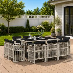 Premium Grey Poly Rattan Garden Dining Set 11 Pieces