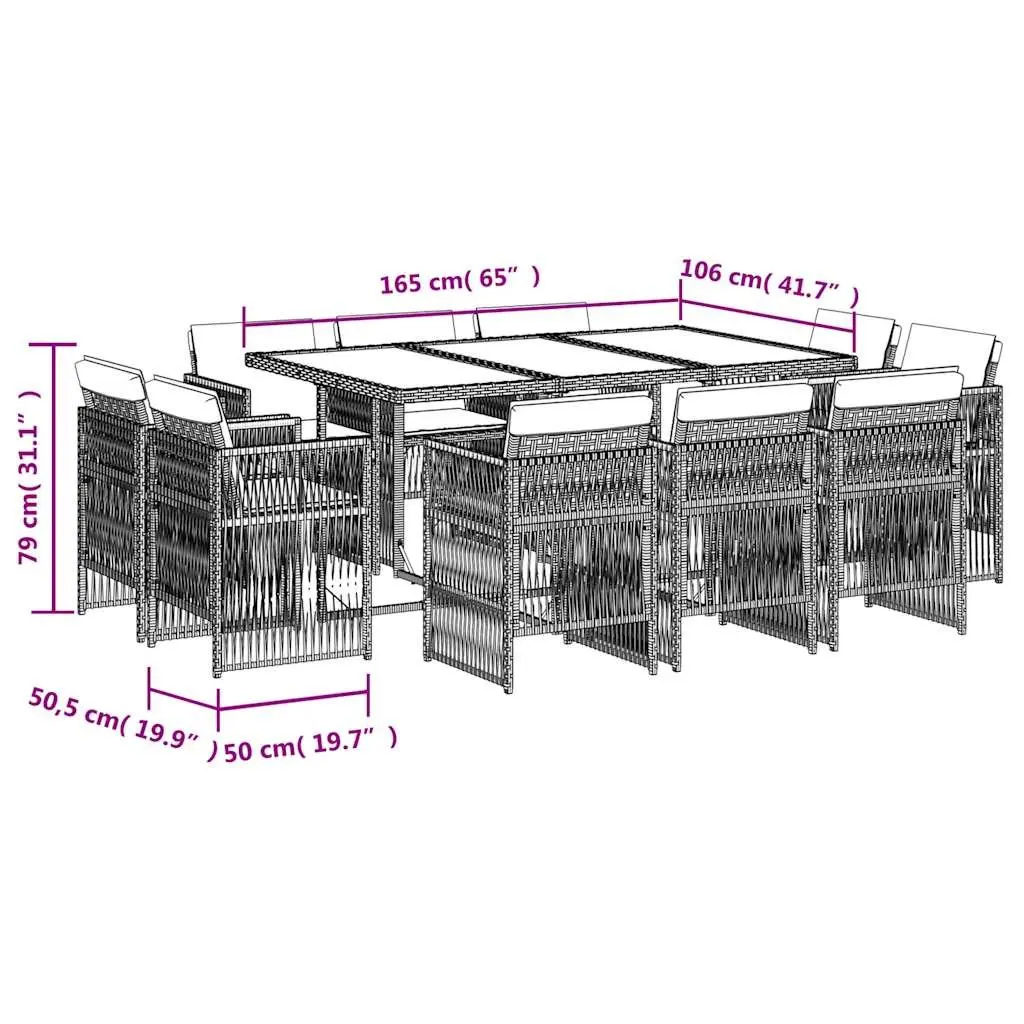 Grey Poly Rattan Garden Dining Set 11 Pieces
