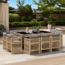 11 Piece Garden Dining Set Outdoor Furniture Beige Poly Rattan with Cushions