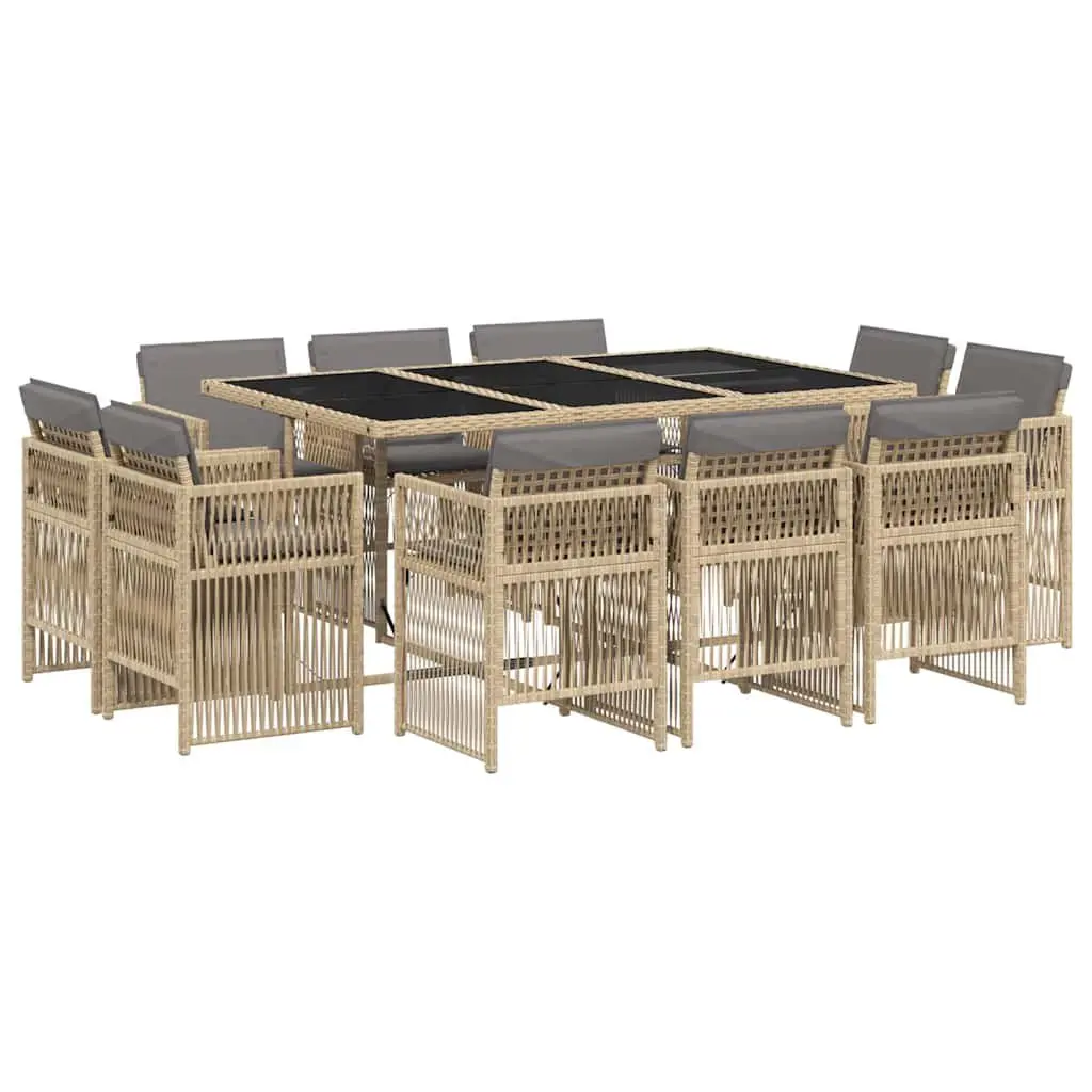 11 Piece Garden Dining Set Poly Rattan Beige with Cushions