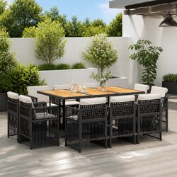Durable 11 Piece Garden Dining Set Black Poly Rattan