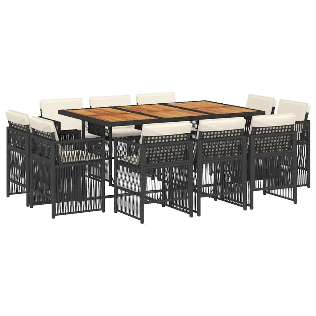 11 Piece Garden Dining Set Black Poly Rattan