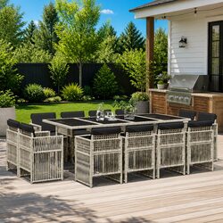 13-Piece Grey Poly Rattan Garden Dining Set