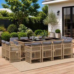 Beige 13-Piece Garden Dining Set with Durable Rattan