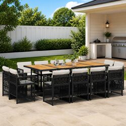 Premium 13-Piece Black Poly Rattan Garden Dining Set
