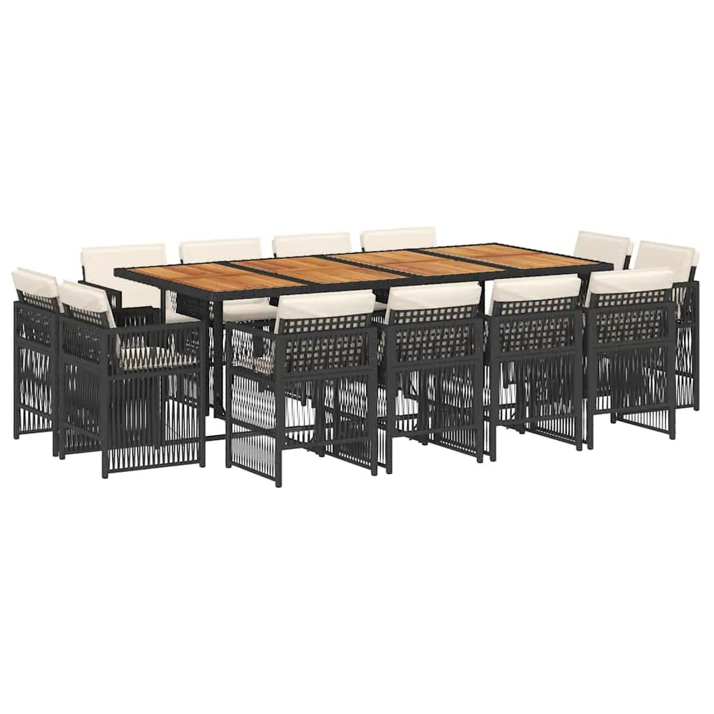 13-Piece Black Poly Rattan Garden Dining Set