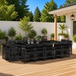 Sturdy 15 Piece Outdoor Dining Set with Black PE Rattan