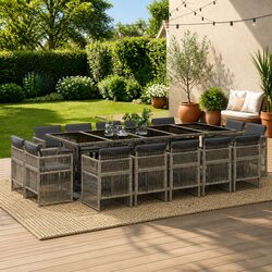 Grey 15-Piece Poly Rattan Garden Dining Set