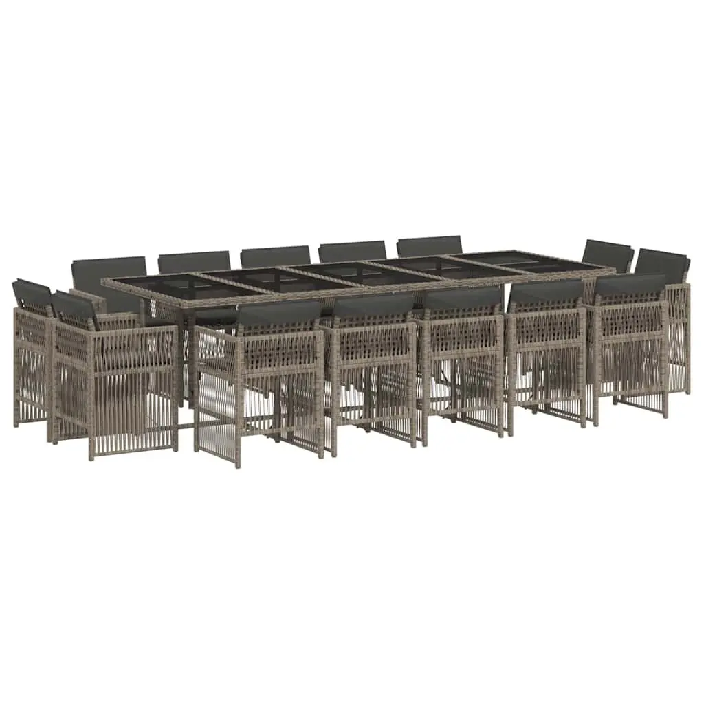 Grey 15-Piece Poly Rattan Garden Dining Set