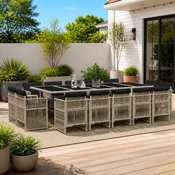 Durable 15 Piece Garden Dining Set in Grey Poly Rattan