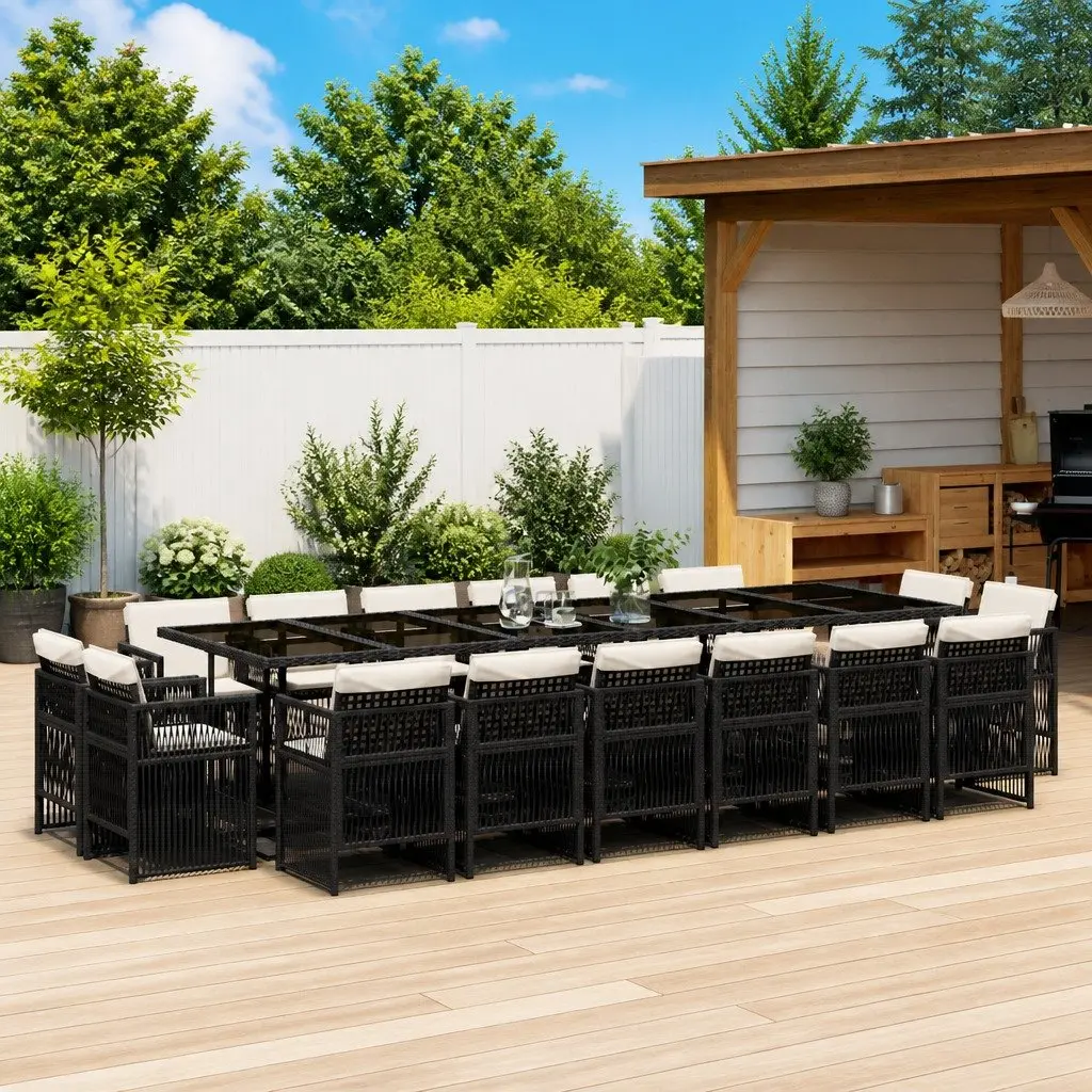 Garden Dining Set PE Rattan 17 Piece Outdoor Furniture Black