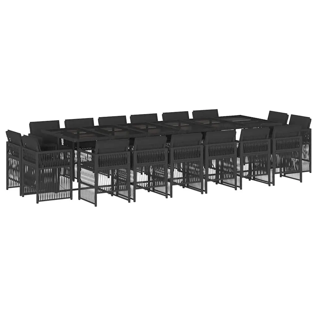 17 Piece Black Poly Rattan Garden Dining Set