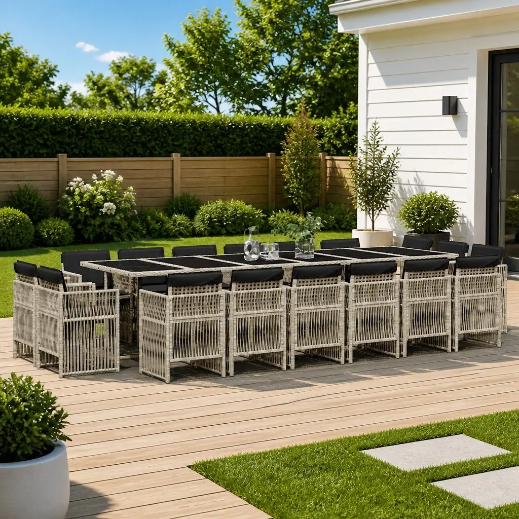 17 Piece Garden Dining Set in Grey Poly Rattan