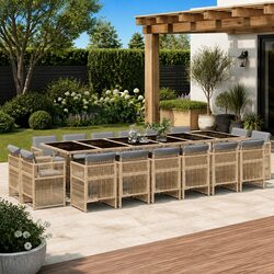17-Piece Outdoor Dining Set in Beige with PE Rattan