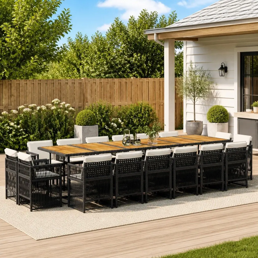 17-Piece Garden Dining Set with Black Poly Rattan