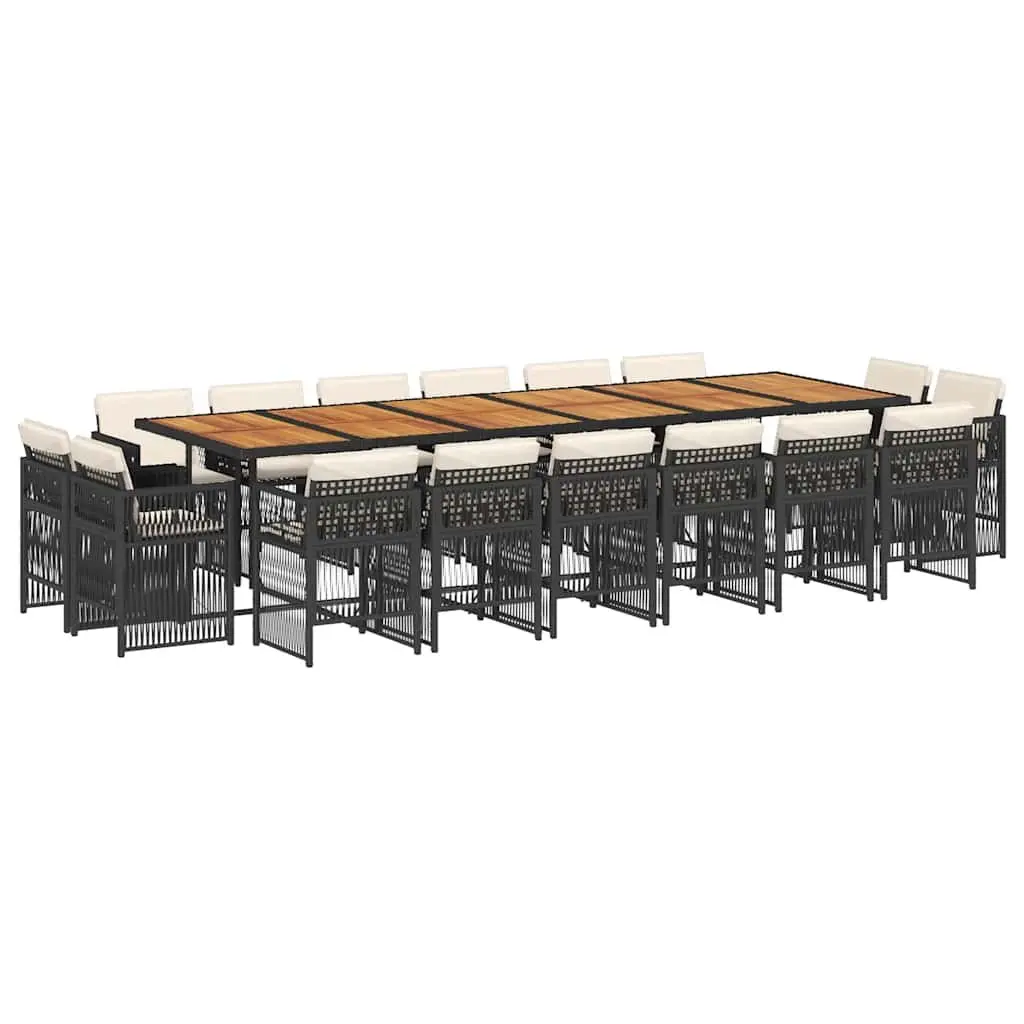 17-Piece Garden Dining Set with Black Poly Rattan