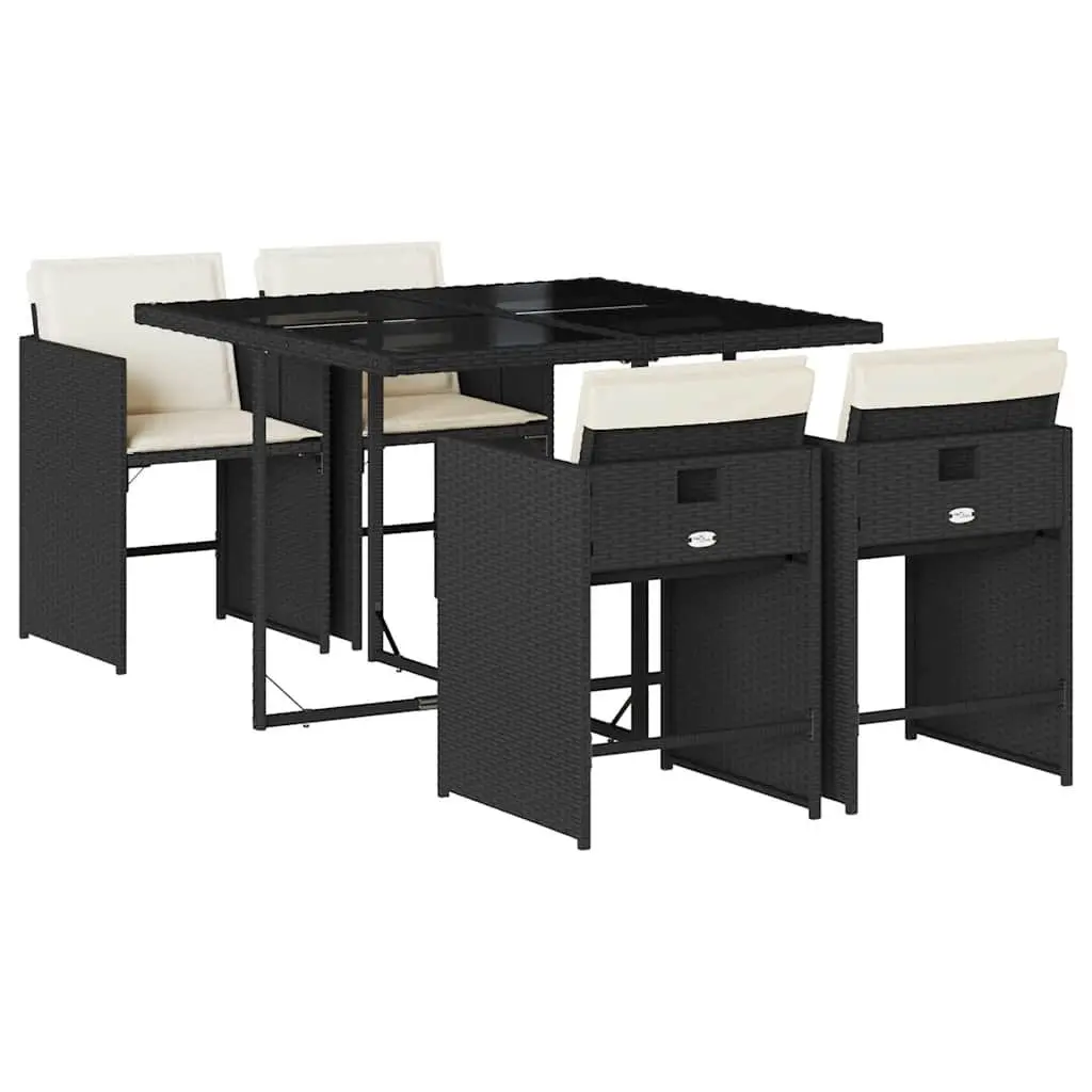 Garden Dining Set PE Rattan 5 Piece Outdoor Furniture Table Chairs Cushions Black