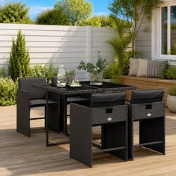 Stylish Black Rattan Outdoor Dining Set with Cushions