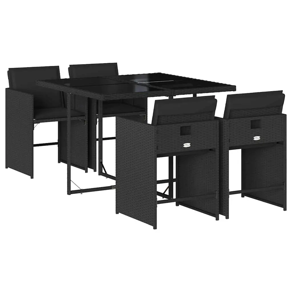 Outdoor Dining Set PE Rattan 5 Piece Garden Furniture Table Chairs Cushions Black