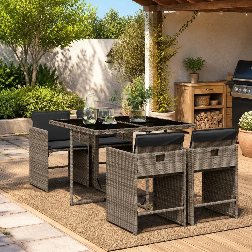5 Piece Outdoor Dining Set Grey Poly Rattan
