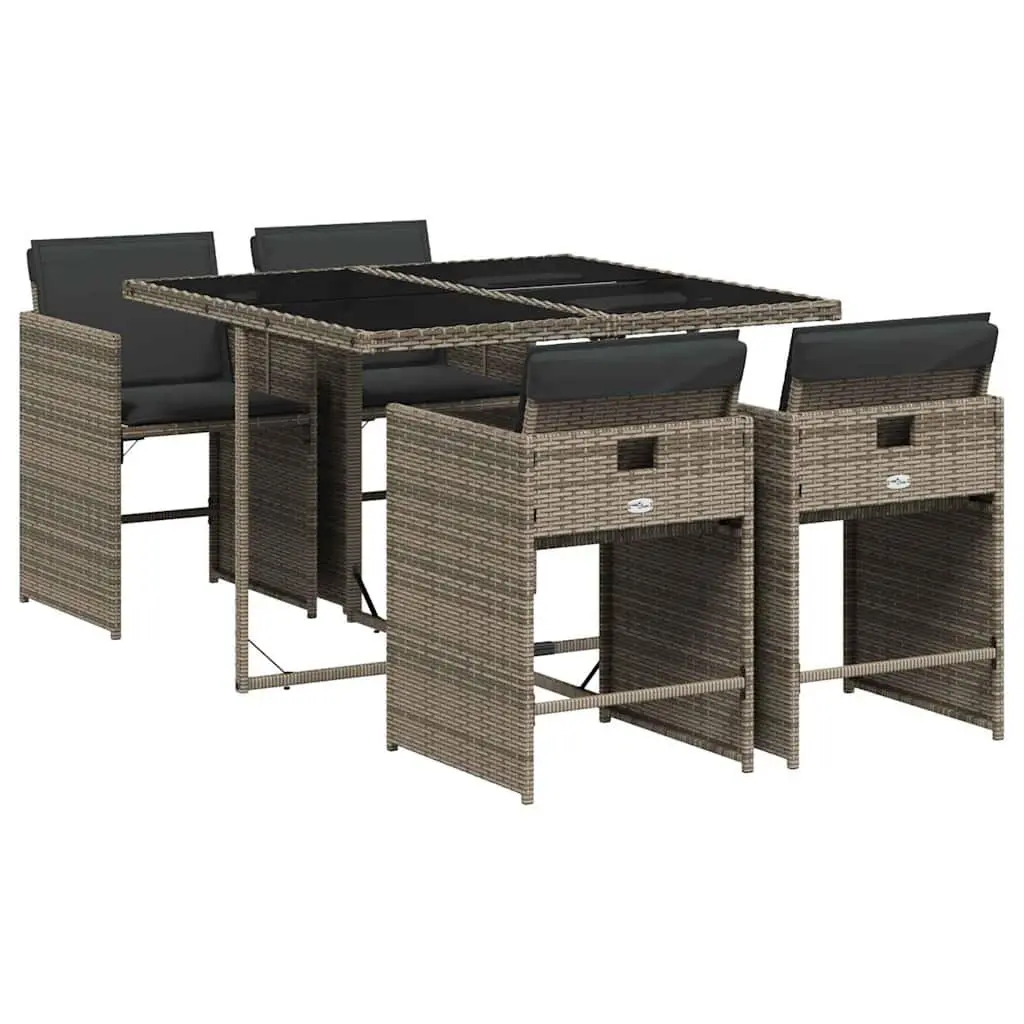 5 Piece Outdoor Dining Set Grey Poly Rattan