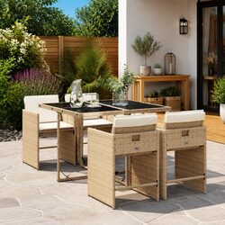 Durable 5 Piece Beige Poly Rattan Garden Dining Set
