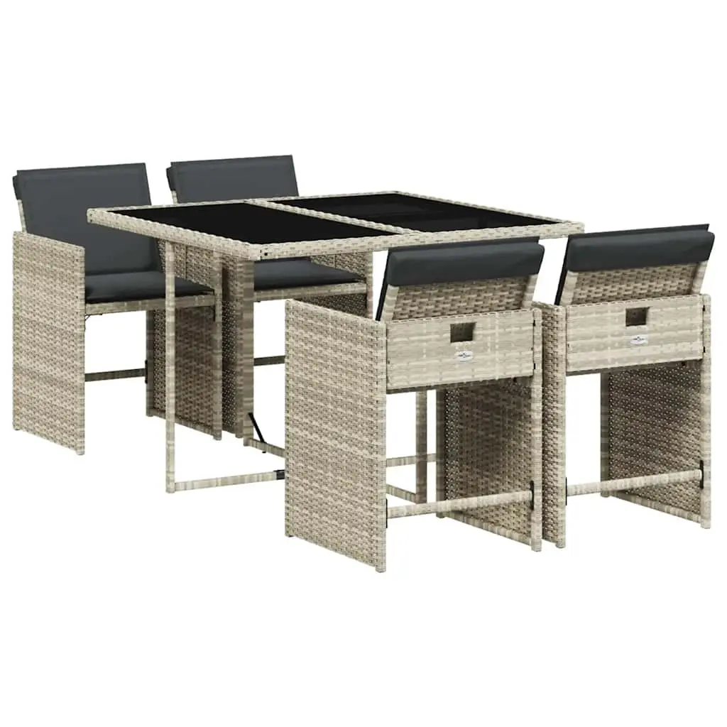 5 Piece Outdoor Garden Dining Set PE Rattan Grey Cushions