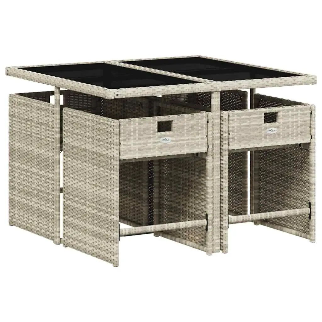 5 Piece Outdoor Garden Dining Set PE Rattan Grey Cushions