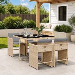 5 Piece Beige Outdoor Patio Dining Set with Cushions