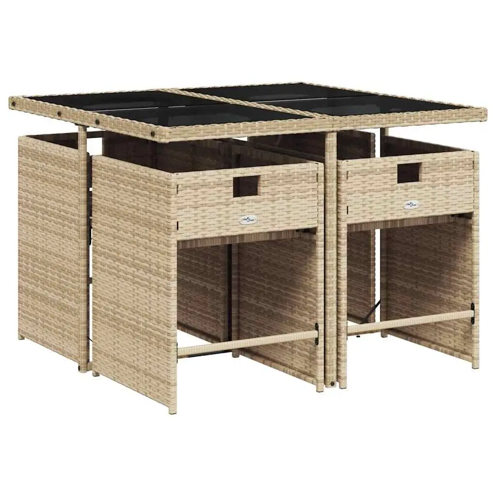 5 Piece Garden Dining Set PE Rattan Beige Outdoor Table Chairs with Cushions