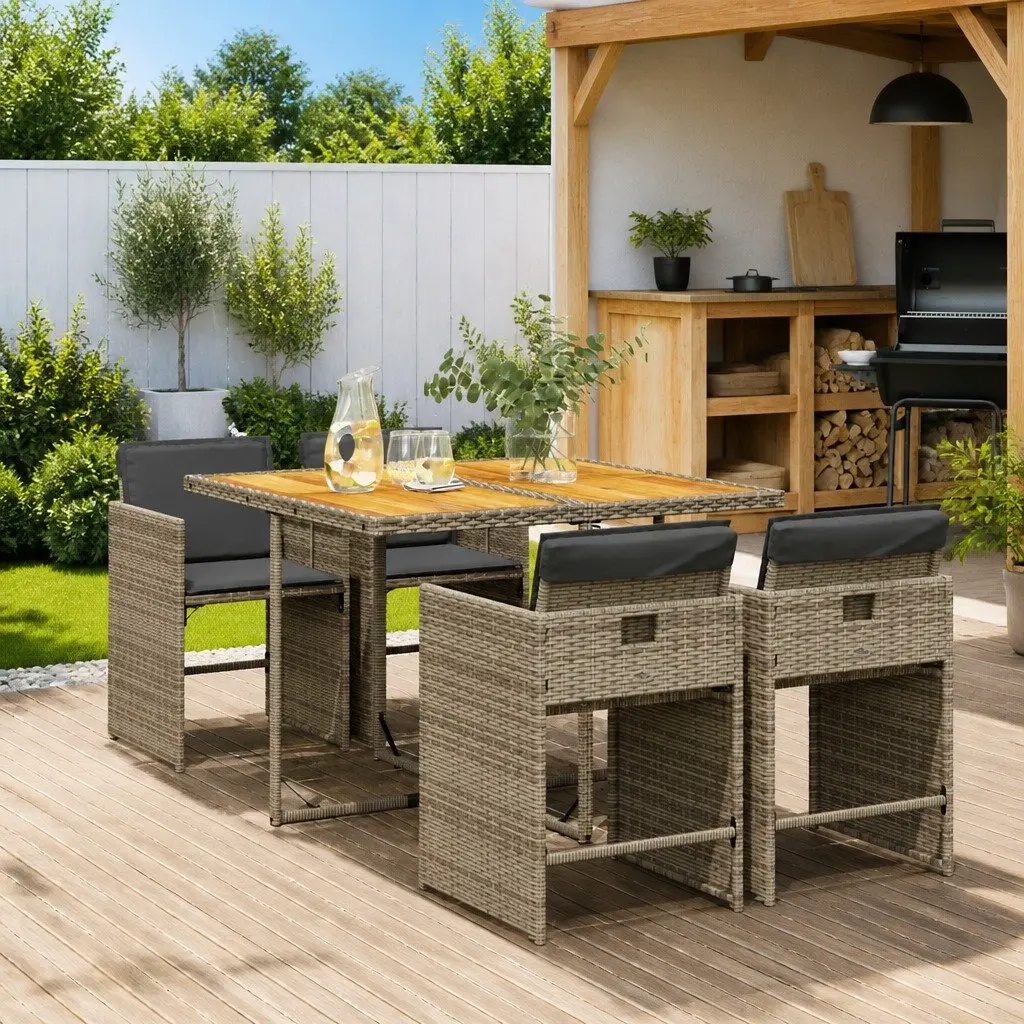 Grey Poly Rattan 5 Piece Outdoor Dining Set