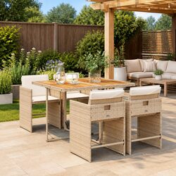 5 Piece Garden Dining Set with Durable Poly Rattan Chairs