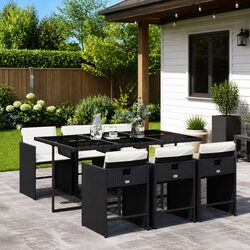 Durable 7 Piece Outdoor Dining Set with Black Rattan Chairs