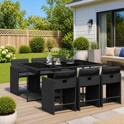7 Piece Outdoor Dining Set with Black Poly Rattan