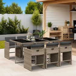 7-Piece Grey Poly Rattan Outdoor Dining Set