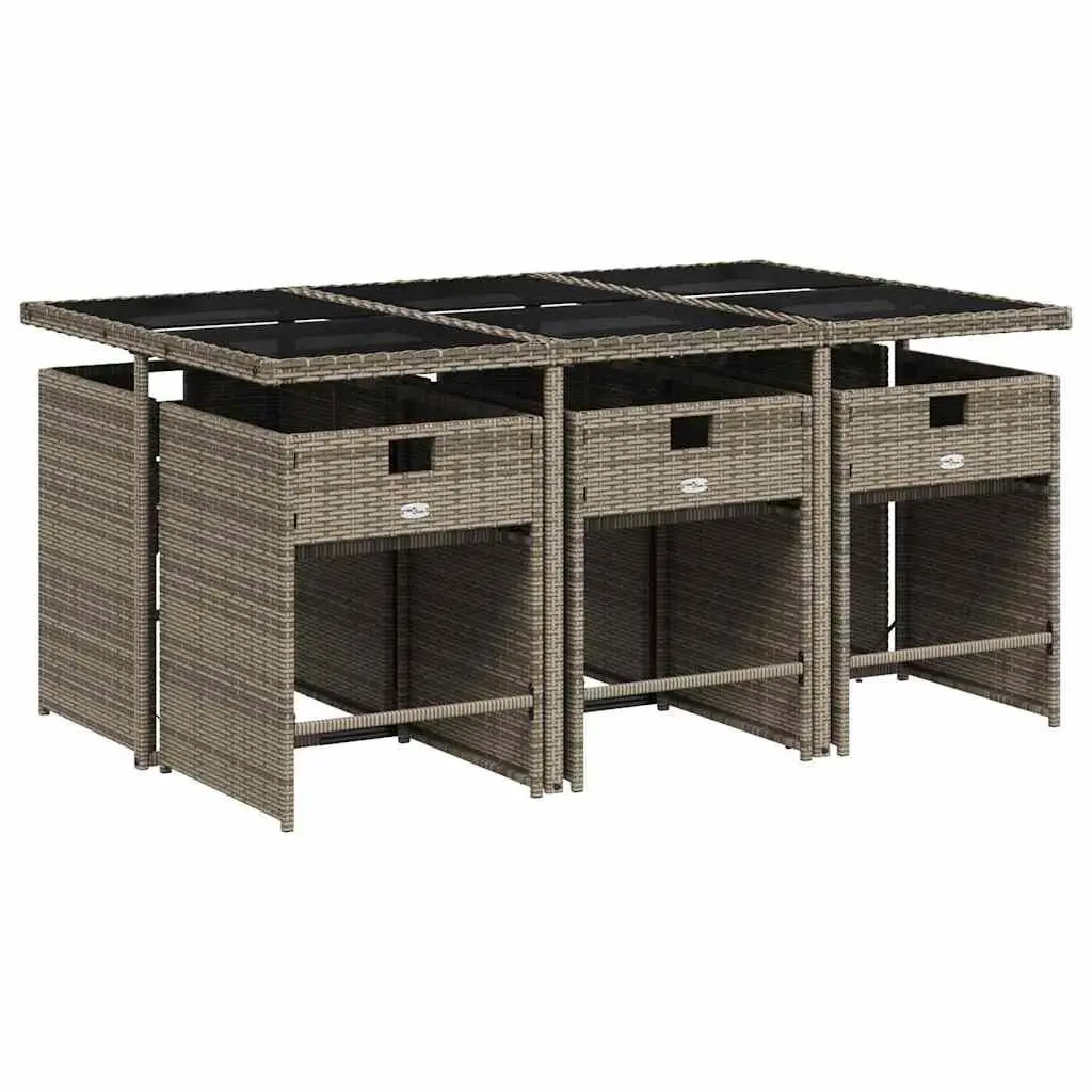 7-Piece Grey Poly Rattan Outdoor Dining Set
